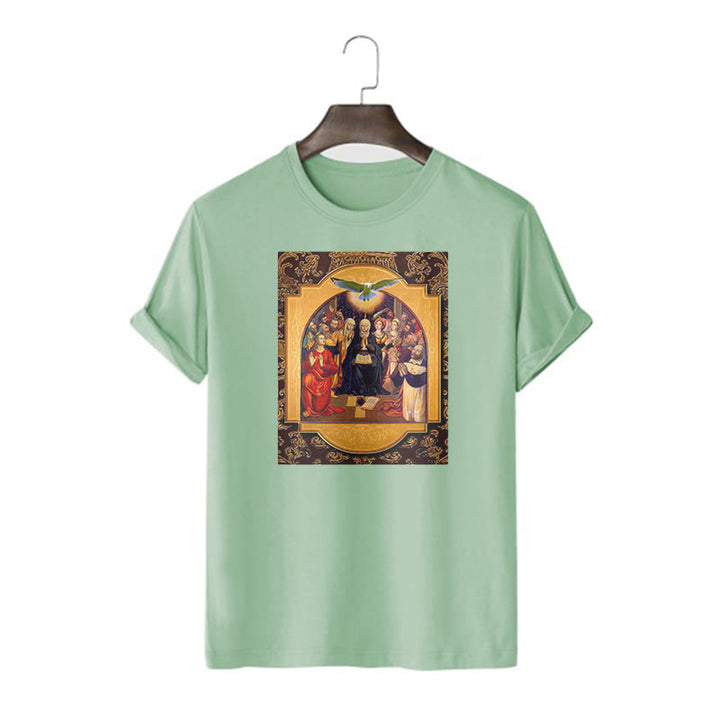 Christianartworkshop Maglietta a maniche corte in stile classico con lo Spirito Santo, gli Apostoli, la Vergine Maria - Verde chiaro - 2XL - image 11