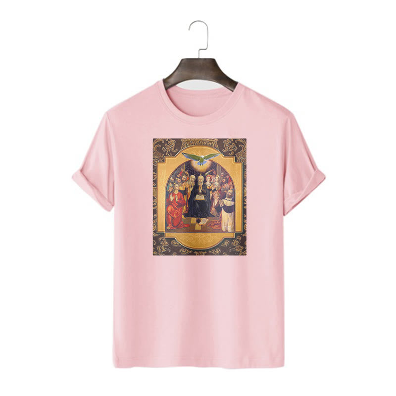 Christianartworkshop Maglietta a maniche corte in stile classico con lo Spirito Santo, gli Apostoli, la Vergine Maria - Rosa - 2XL - image 13