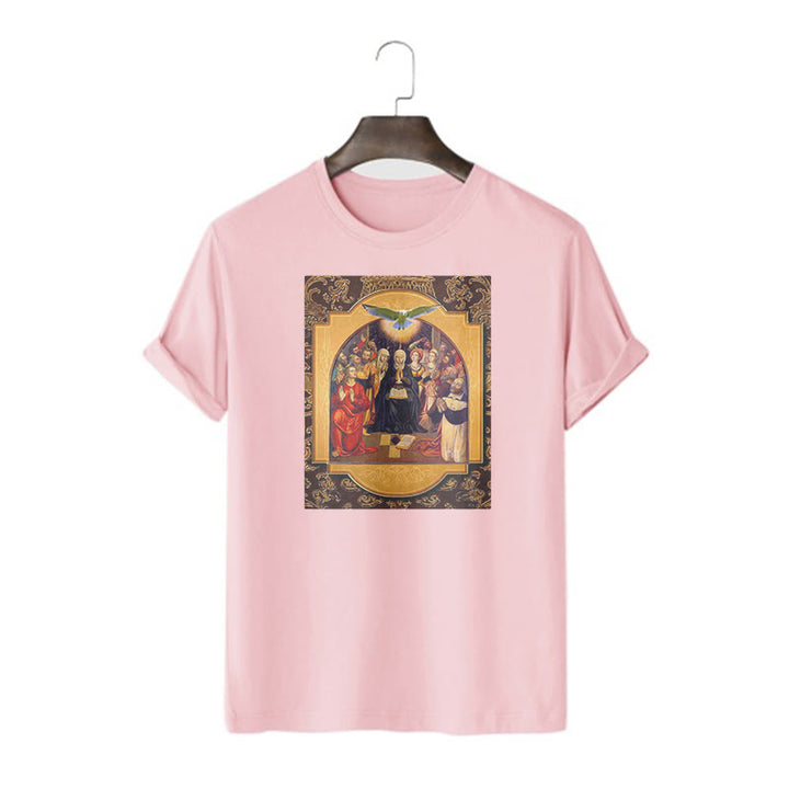 Christianartworkshop Maglietta a maniche corte in stile classico con lo Spirito Santo, gli Apostoli, la Vergine Maria - Rosa - 2XL - image 13