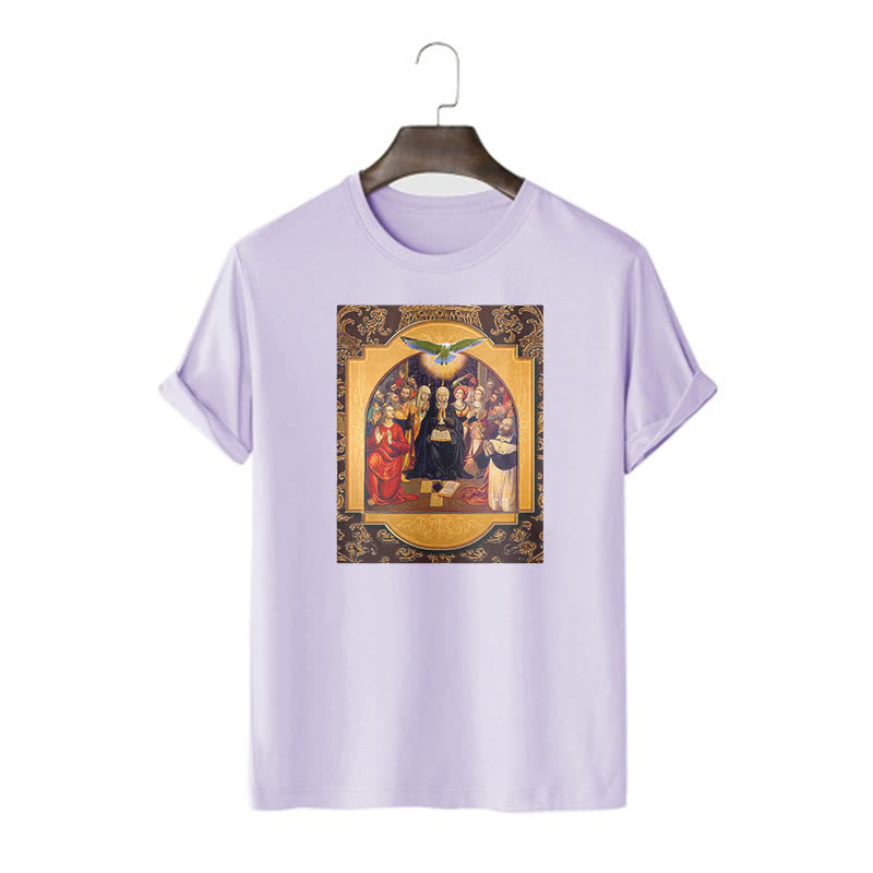 Christianartworkshop Maglietta a maniche corte in stile classico con lo Spirito Santo, gli Apostoli, la Vergine Maria - Viola - 2XL - image 15