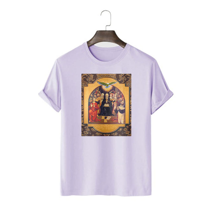 Christianartworkshop Maglietta a maniche corte in stile classico con lo Spirito Santo, gli Apostoli, la Vergine Maria - Viola - 2XL - image 15