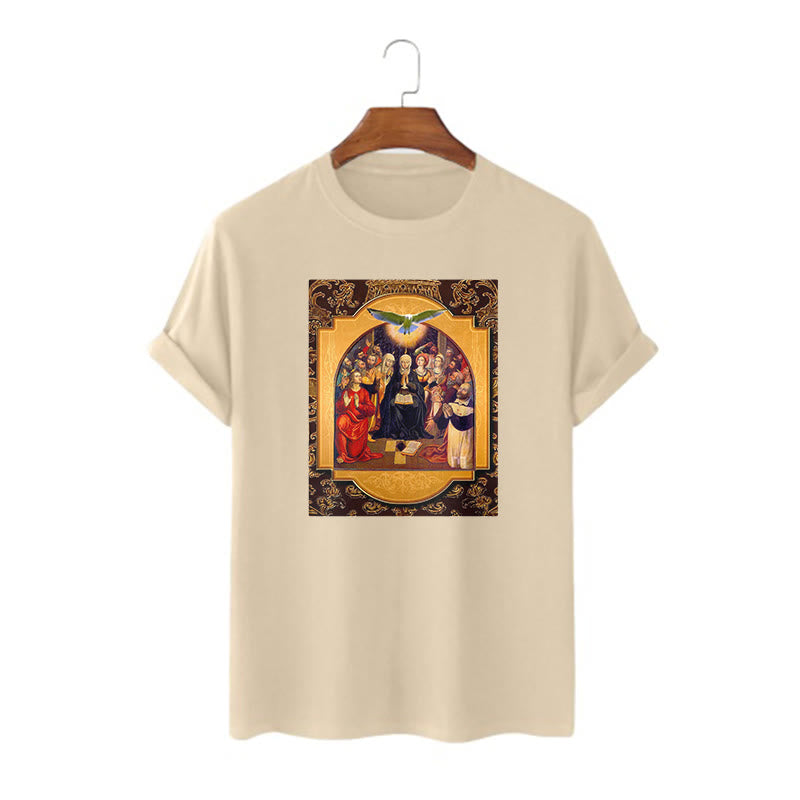 Christianartworkshop Maglietta a maniche corte in stile classico con lo Spirito Santo, gli Apostoli, la Vergine Maria - Cachi - 2XL - image 7