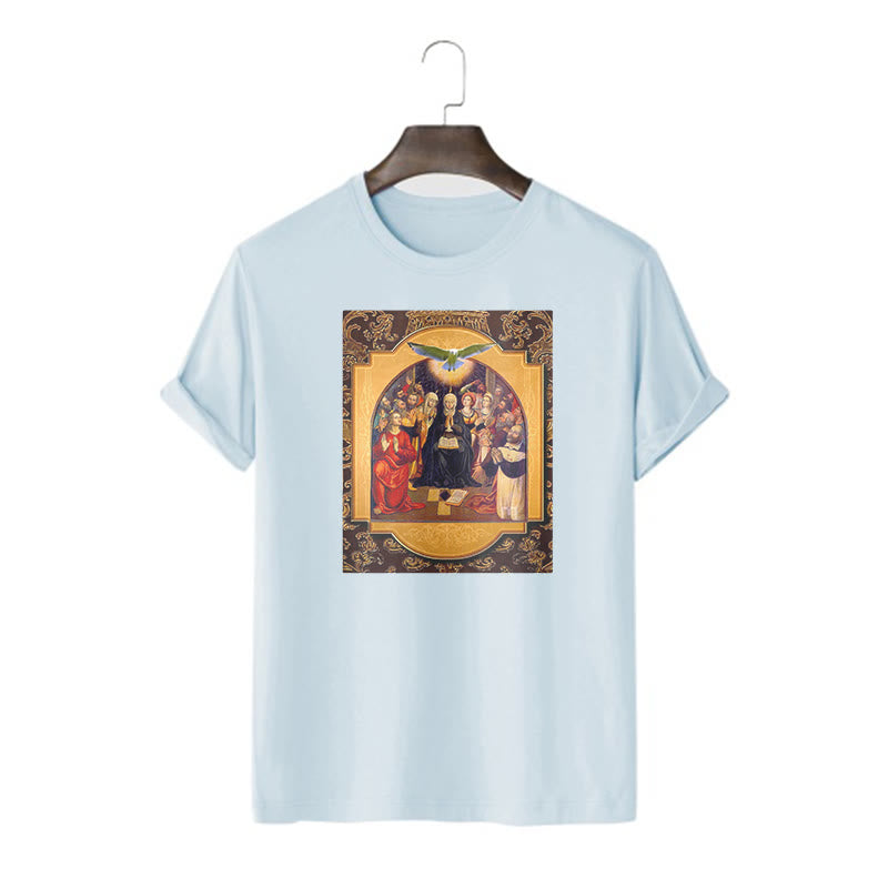 Christianartworkshop Maglietta a maniche corte in stile classico con lo Spirito Santo, gli Apostoli, la Vergine Maria - Blu - 2XL - image 17