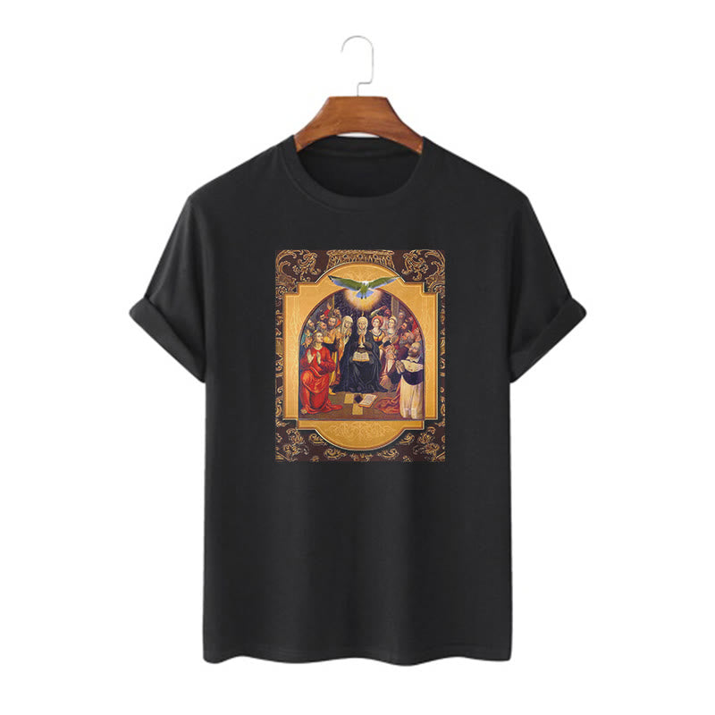 Christianartworkshop Maglietta a maniche corte in stile classico con lo Spirito Santo, gli Apostoli, la Vergine Maria - Nero - 2XL - image 0