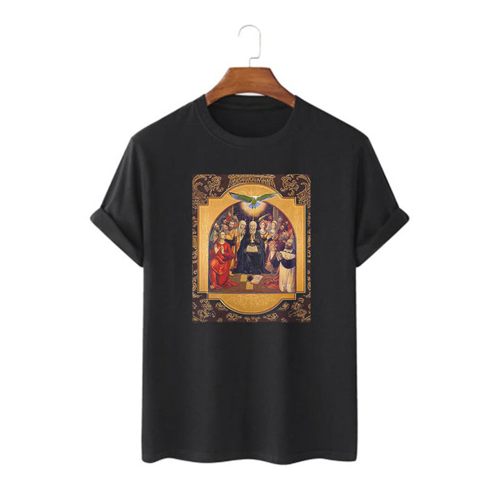 Christianartworkshop Maglietta a maniche corte in stile classico con lo Spirito Santo, gli Apostoli, la Vergine Maria - Nero - 2XL - image 0