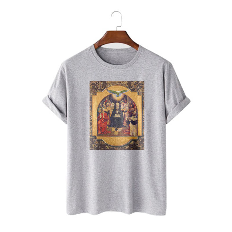 Christianartworkshop Maglietta a maniche corte in stile classico con lo Spirito Santo, gli Apostoli, la Vergine Maria - Grigio - 2XL - image 18