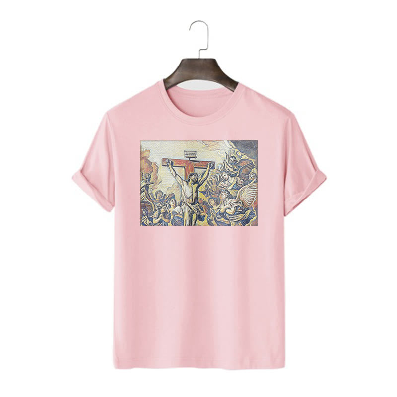 Christianartworkshop Maglietta classica a maniche corte con crocifissione di Gesù in stile classico - Rosa - 2XL - image 13