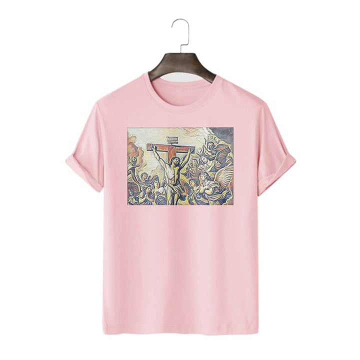 Christianartworkshop Maglietta classica a maniche corte con crocifissione di Gesù in stile classico - Rosa - 2XL - image 13