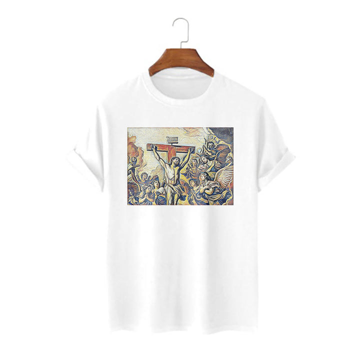 Christianartworkshop Maglietta classica a maniche corte con crocifissione di Gesù in stile classico - Bianco - 2XL - image 0