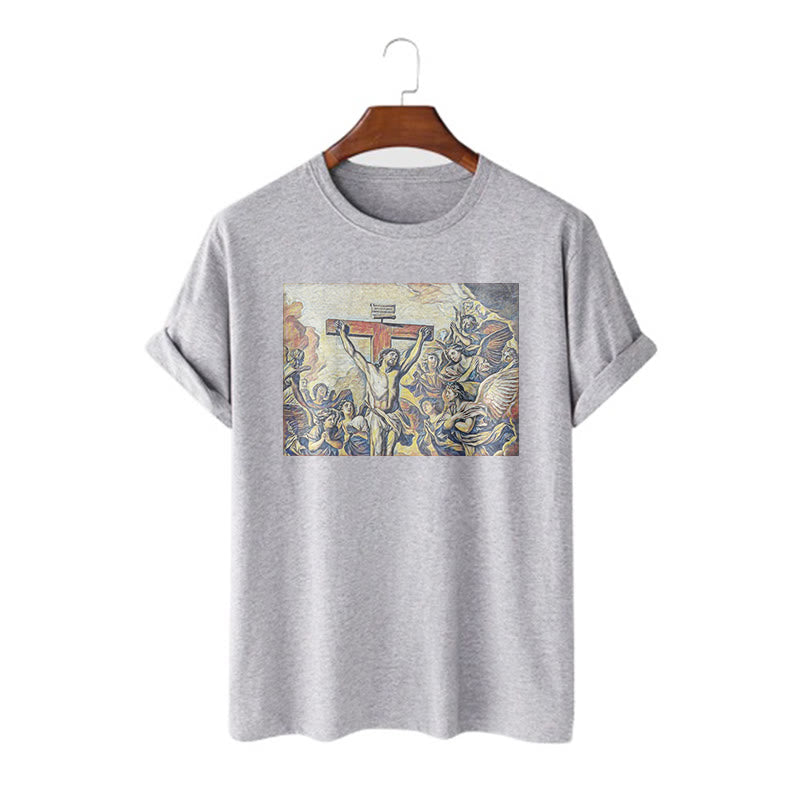 Christianartworkshop Maglietta classica a maniche corte con crocifissione di Gesù in stile classico - Grigio - 2XL - image 18