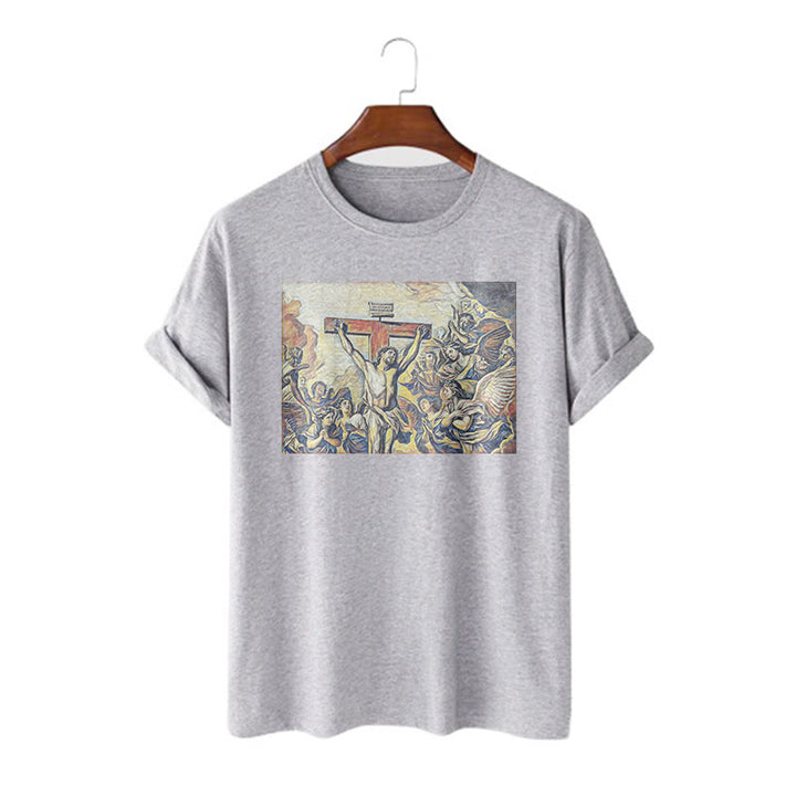 Christianartworkshop Maglietta classica a maniche corte con crocifissione di Gesù in stile classico - Grigio - 2XL - image 18