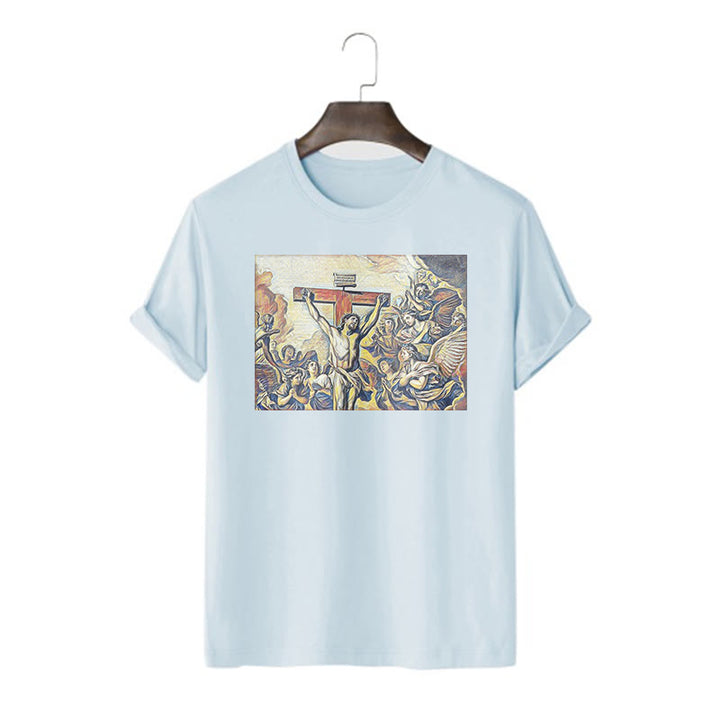 Christianartworkshop Maglietta classica a maniche corte con crocifissione di Gesù in stile classico - Blu - 2XL - image 17
