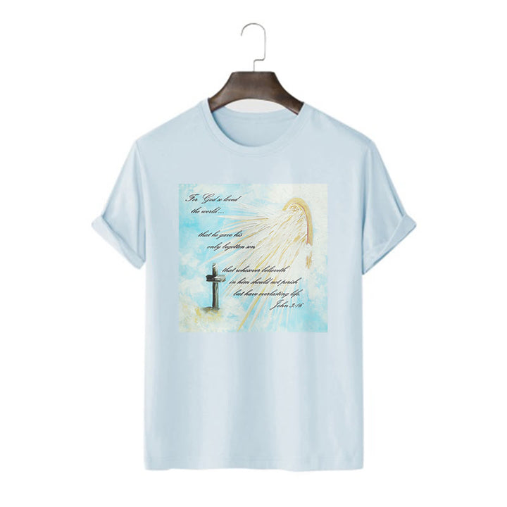 Christianartworkshop Maglietta a maniche corte in stile classico "Per Dio ha tanto amato il mondo" - Blu - 2XL - image 0