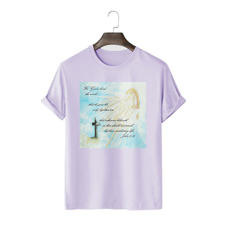 Christianartworkshop Maglietta a maniche corte in stile classico "Per Dio ha tanto amato il mondo" - Viola - 2XL - image 16