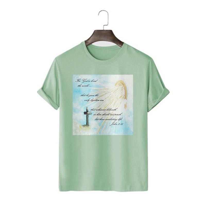 Christianartworkshop Maglietta a maniche corte in stile classico "Per Dio ha tanto amato il mondo" - Verde chiaro - 2XL - image 12