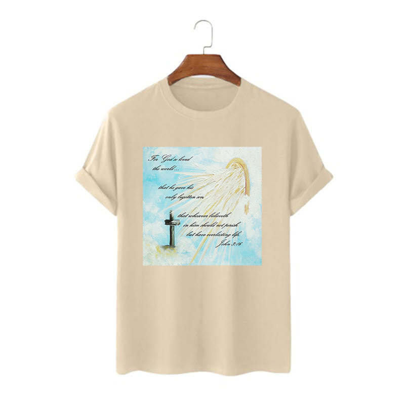 Christianartworkshop Maglietta a maniche corte in stile classico "Per Dio ha tanto amato il mondo" - Cachi - 2XL - image 8