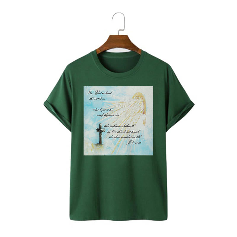 Christianartworkshop Maglietta a maniche corte in stile classico "Per Dio ha tanto amato il mondo" - Verde scuro - 2XL - image 10
