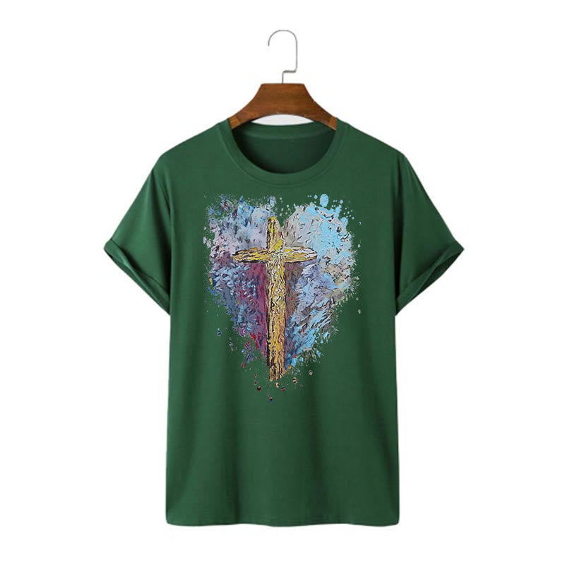 Christianartworkshop Maglietta a maniche corte con scritta "Incrocia il mio cuore" in stile classico - Verde scuro - 2XL - image 9