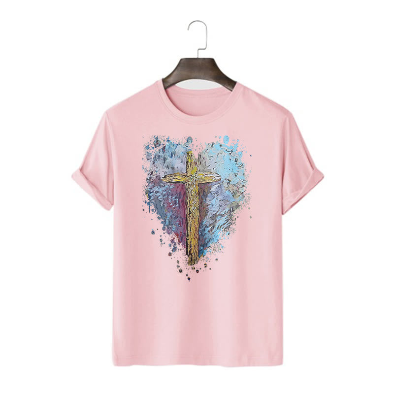 Christianartworkshop Maglietta a maniche corte con scritta "Incrocia il mio cuore" in stile classico - Rosa - 2XL - image 13