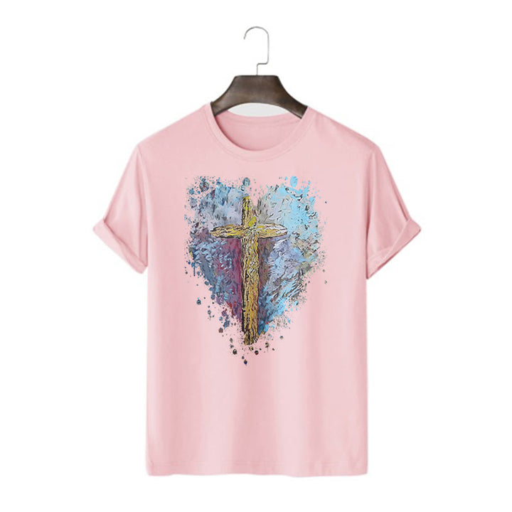 Christianartworkshop Maglietta a maniche corte con scritta "Incrocia il mio cuore" in stile classico - Rosa - 2XL - image 13