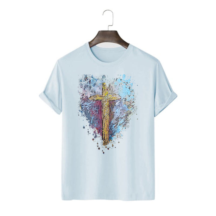 Christianartworkshop Maglietta a maniche corte con scritta "Incrocia il mio cuore" in stile classico - Blu - 2XL - image 17