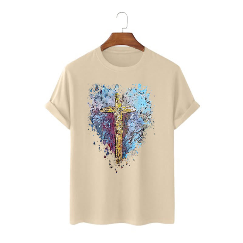 Christianartworkshop Maglietta a maniche corte con scritta "Incrocia il mio cuore" in stile classico - Cachi - 2XL - image 7