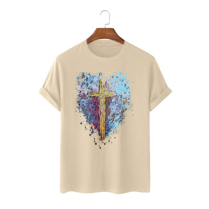Christianartworkshop Maglietta a maniche corte con scritta "Incrocia il mio cuore" in stile classico - Cachi - 2XL - image 7