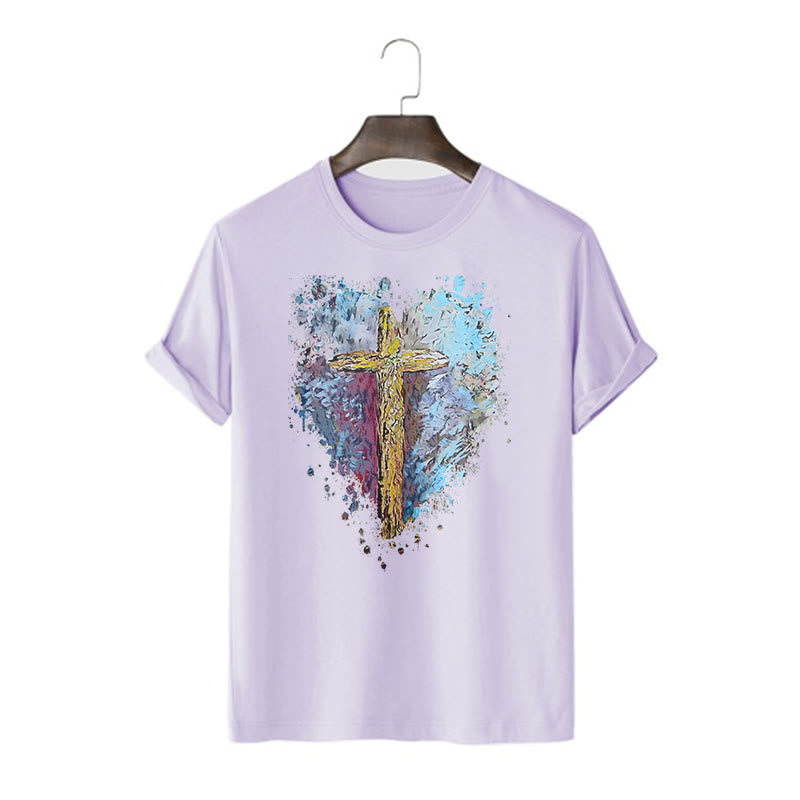 Christianartworkshop Maglietta a maniche corte con scritta "Incrocia il mio cuore" in stile classico - Viola - 2XL - image 15