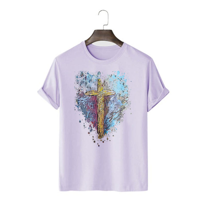 Christianartworkshop Maglietta a maniche corte con scritta "Incrocia il mio cuore" in stile classico - Viola - 2XL - image 15