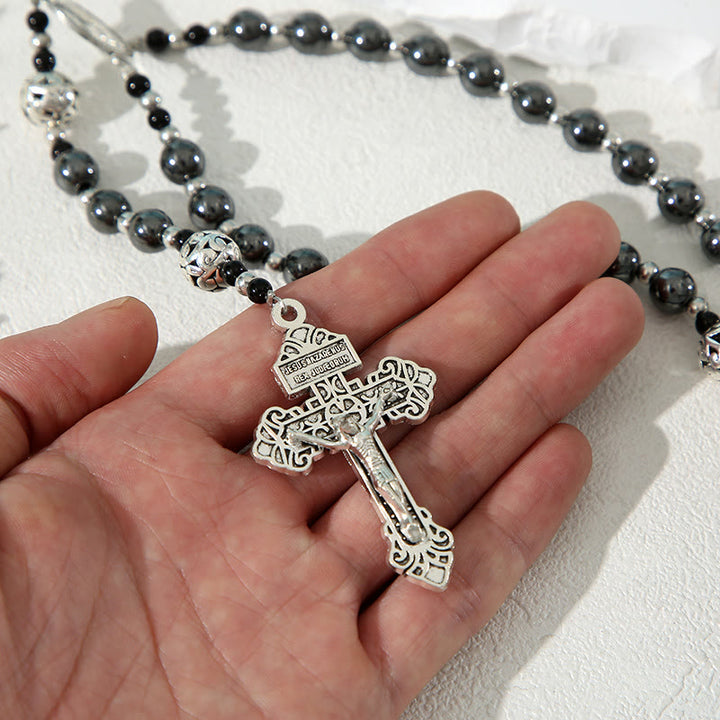 Christianartworkshop Medaglia miracolosa e crocifisso di rosario con cordino in nylon nero rotondo da 8 mm per calcoli biliari - image 2