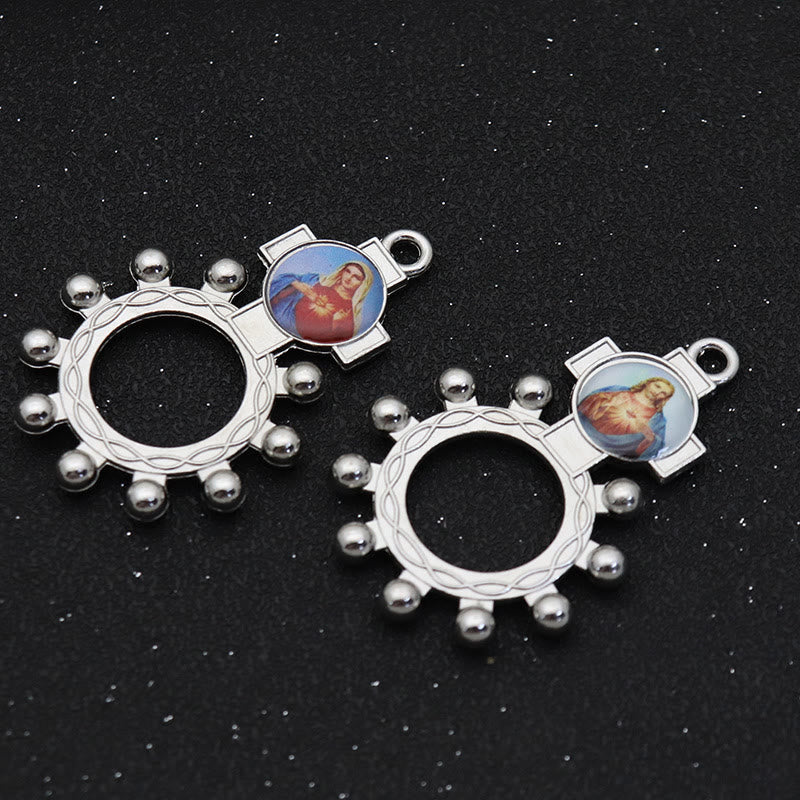 Christianartworkshop 2 pezzi/set Cuore Immacolato di Maria Sacra Famiglia Anello Rosario Decina da Dito - image 1