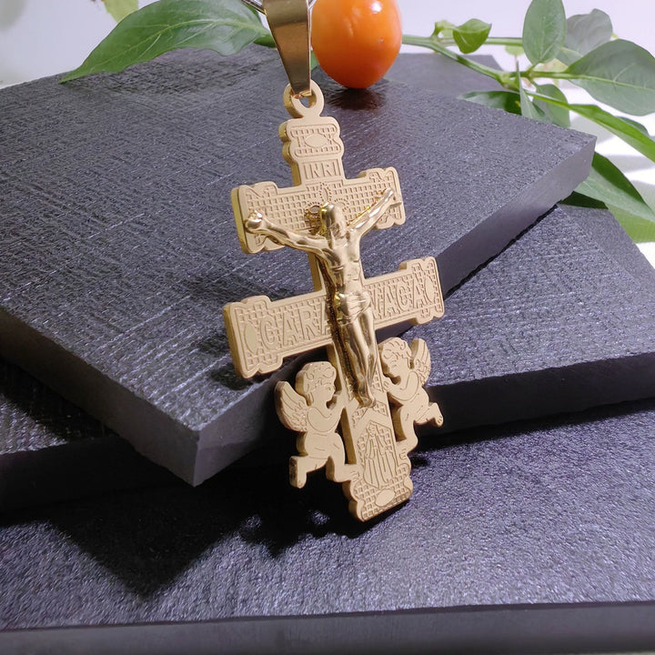 Collana con ciondolo in stile classico retrò con crocifisso e angeli Christianartworkshop - image 8