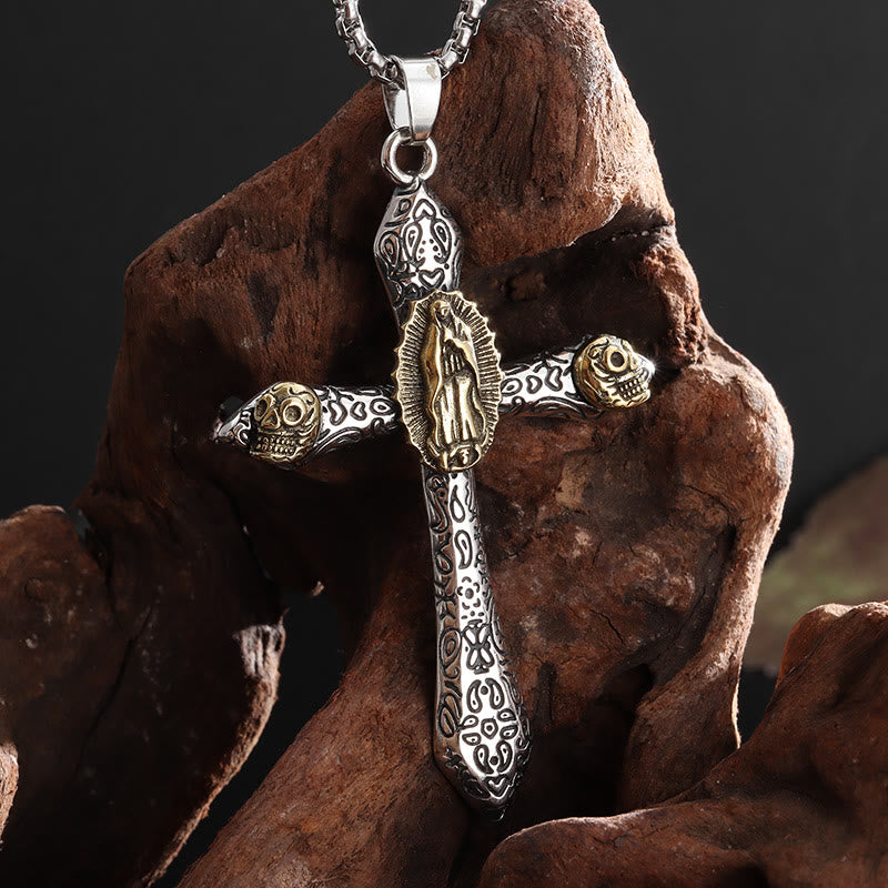 Christianartworkshop Collana con ciondolo in stile classico con crocifisso retrò della Madonna di Guadalupe - image 1