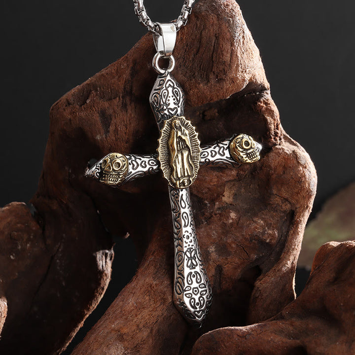 Christianartworkshop Collana con ciondolo in stile classico con crocifisso retrò della Madonna di Guadalupe - image 1