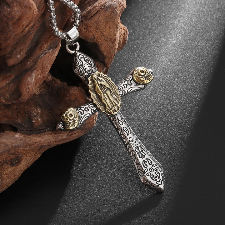 Christianartworkshop Collana con ciondolo in stile classico con crocifisso retrò della Madonna di Guadalupe - image 2