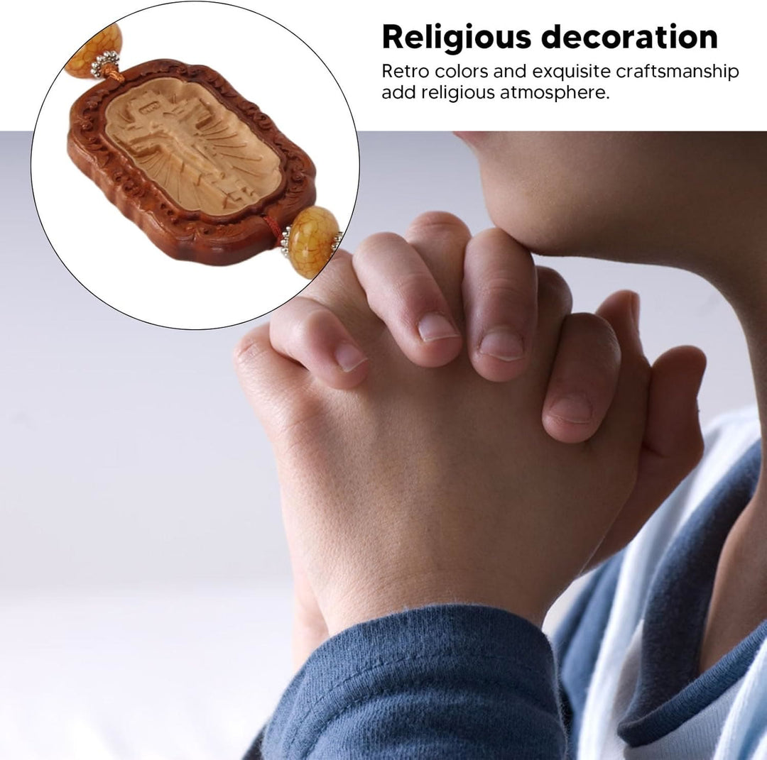 Christianartworkshop Ornamento da appendere allo specchietto retrovisore dell'auto con nappe in stile classico in legno di bosso con crocifisso - image 5