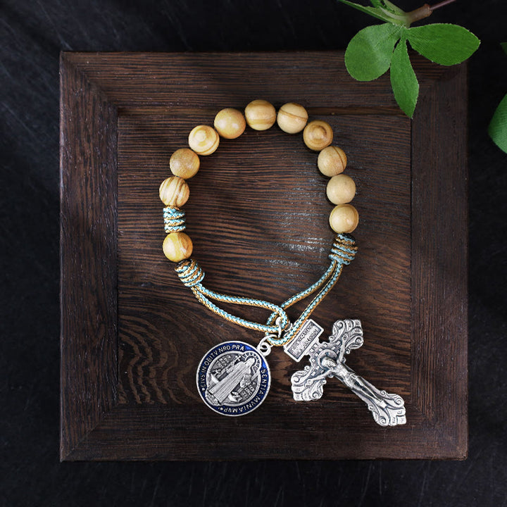 Rosario decina con medaglia di San Benedetto in legno d'ulivo Christianartworkshop - image 5