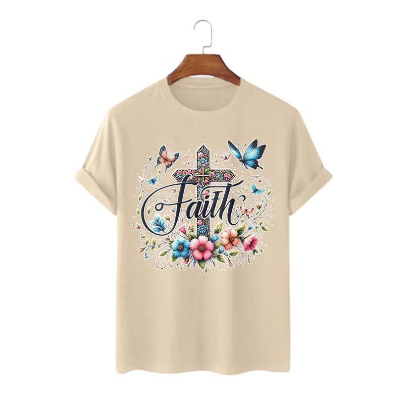 Christianartworkshop Maglietta a maniche corte con fiori e croci in stile bohémien - Cachi - 2XL - image 9