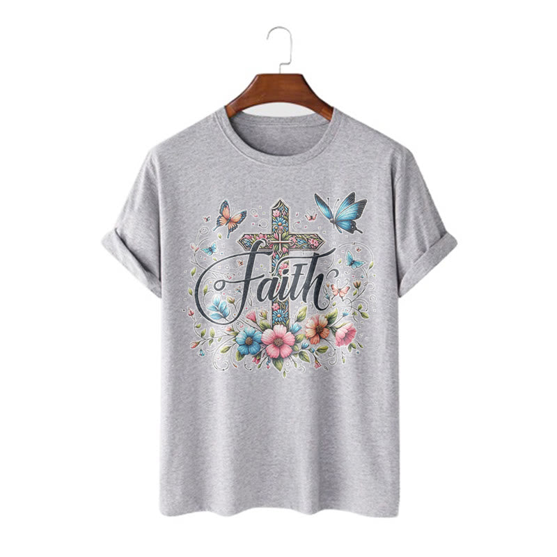 Christianartworkshop Maglietta a maniche corte con fiori e croci in stile bohémien - Grigio - 2XL - image 18