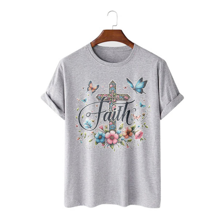 Christianartworkshop Maglietta a maniche corte con fiori e croci in stile bohémien - Grigio - 2XL - image 18