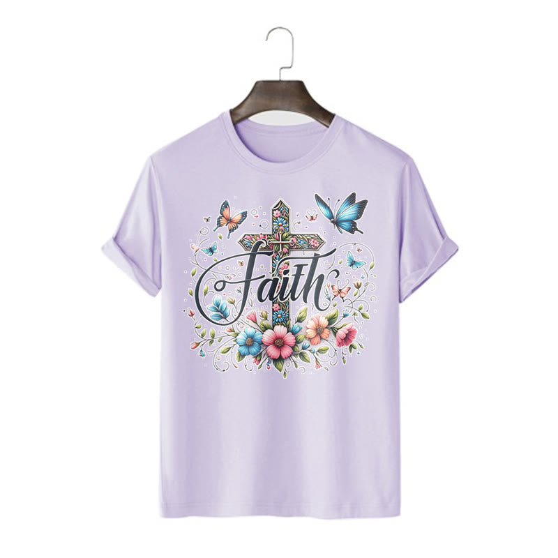 Christianartworkshop Maglietta a maniche corte con fiori e croci in stile bohémien - Viola - 2XL - image 15