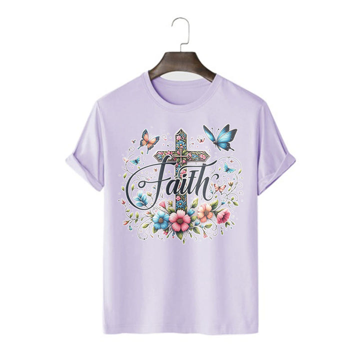 Christianartworkshop Maglietta a maniche corte con fiori e croci in stile bohémien - Viola - 2XL - image 15