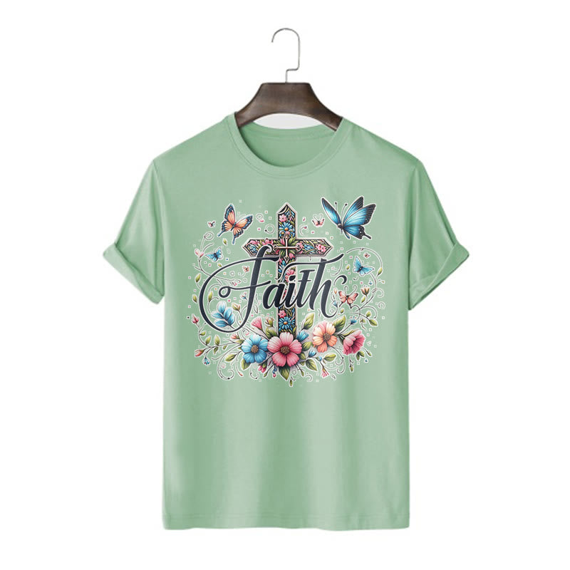Christianartworkshop Maglietta a maniche corte con fiori e croci in stile bohémien - Verde chiaro - 2XL - image 13