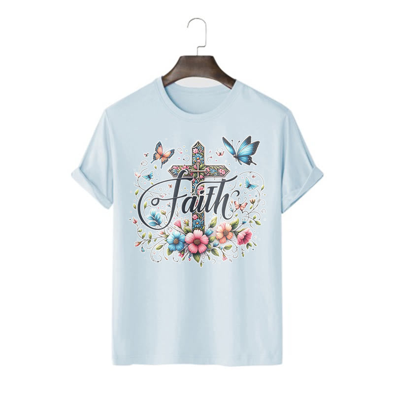 Christianartworkshop Maglietta a maniche corte con fiori e croci in stile bohémien - Blu - 2XL - image 17