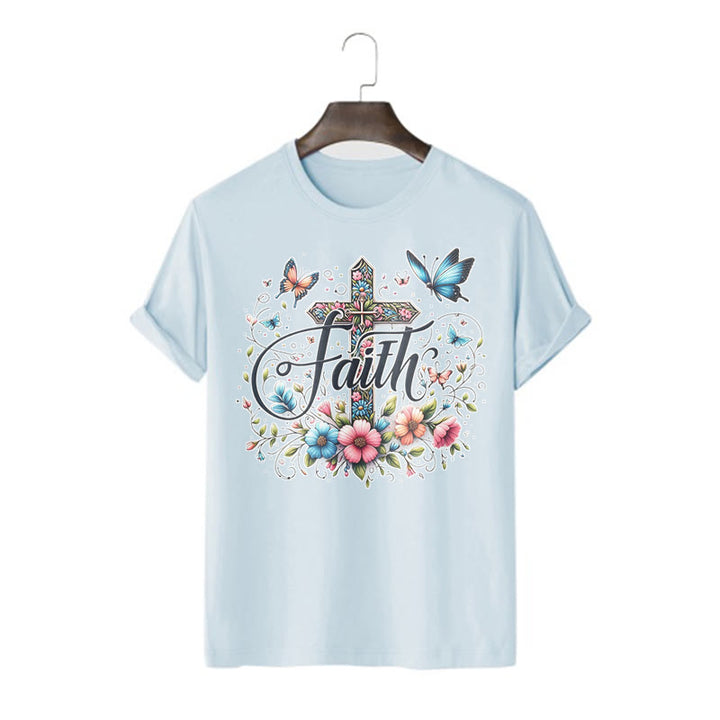 Christianartworkshop Maglietta a maniche corte con fiori e croci in stile bohémien - Blu - 2XL - image 17