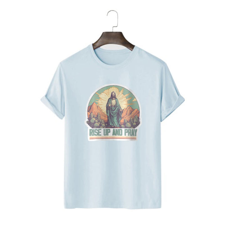 Christianartworkshop Maglietta a maniche corte in stile classico "Rise Up and Pray" - Blu - 2XL - image 18