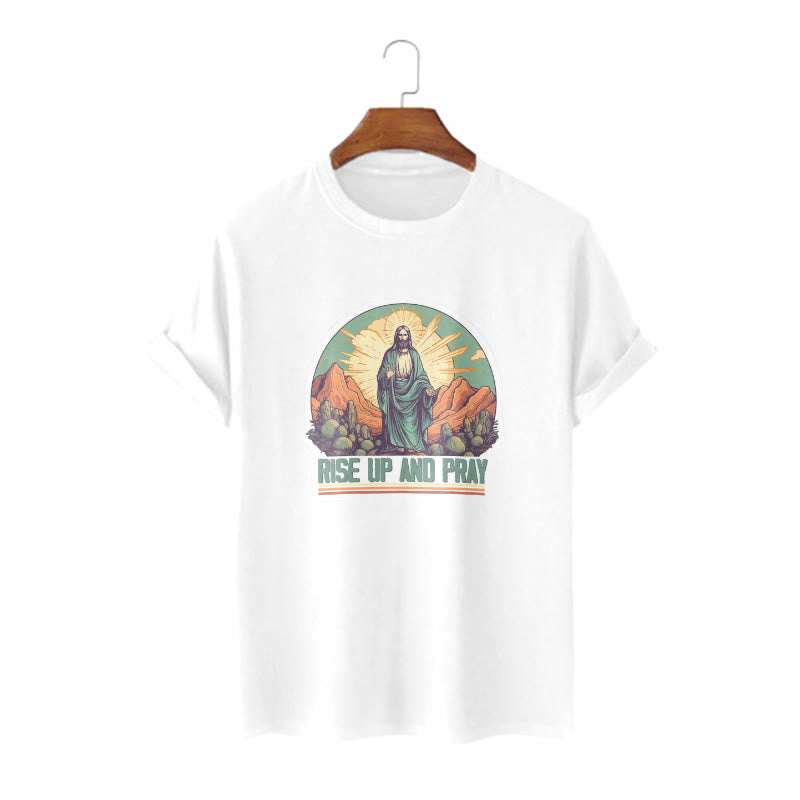 Christianartworkshop Maglietta a maniche corte in stile classico "Rise Up and Pray" - Bianco - 2XL - image 0