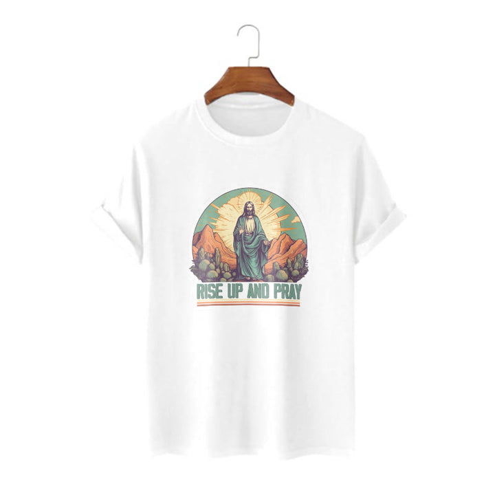 Christianartworkshop Maglietta a maniche corte in stile classico "Rise Up and Pray" - Bianco - 2XL - image 0