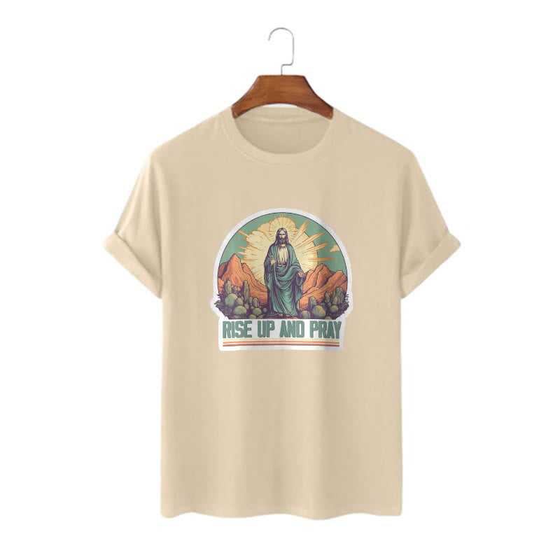 Christianartworkshop Maglietta a maniche corte in stile classico "Rise Up and Pray" - Cachi - 2XL - image 8
