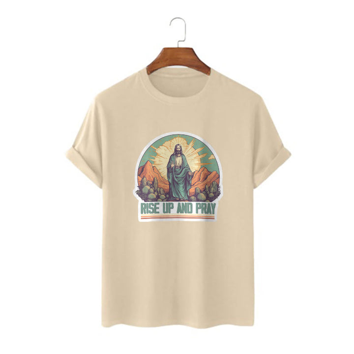 Christianartworkshop Maglietta a maniche corte in stile classico "Rise Up and Pray" - Cachi - 2XL - image 8
